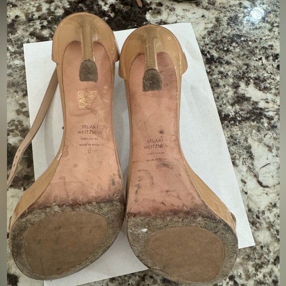Stuart Weitzman nude platform open toe heels. There’s wear and tear